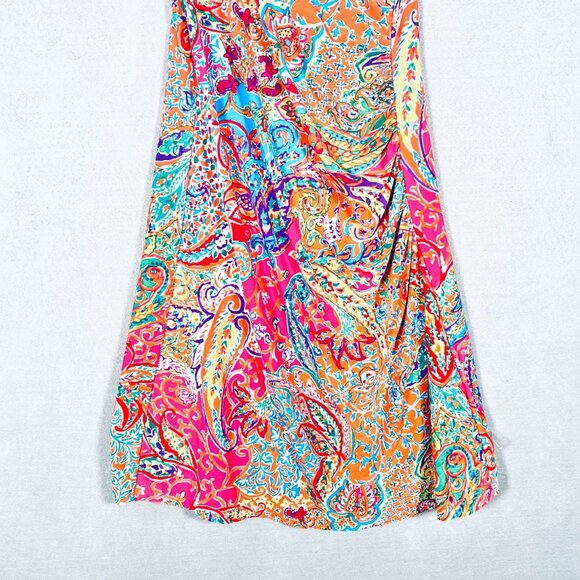 Lauren Ralph Lauren Dress Womens M Pink Paisley Faux Wrap Midi Resort - Picture 2 of 11